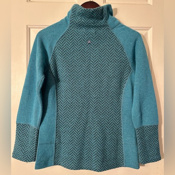 PRANA XS Blue Lucia Funnel Turtle Neck Recycled Wool Blend Sweater Outdoor Warm - Picture 9 of 14